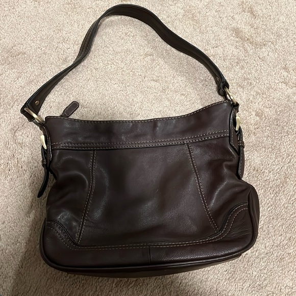 Handbags - Dark brown genuine leather shoulder handbag. Gold hardware. 3 compartments.